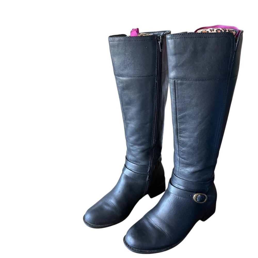 Easy Spirit Eslivona Boots Size 5.5 Leather Zip Up Knee High Black